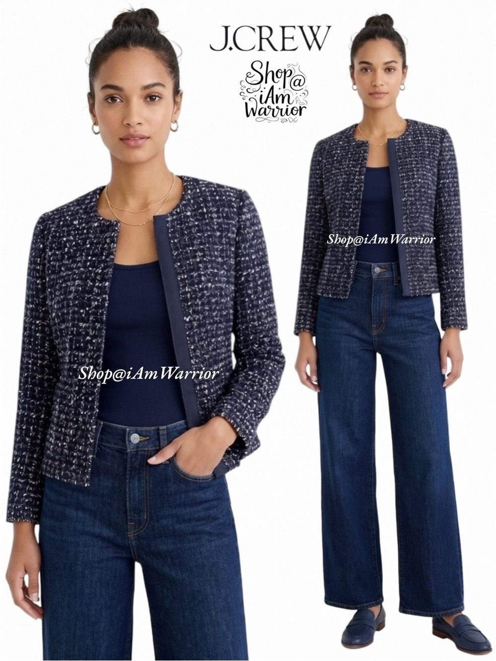 J.Crew midnight blue metallic cropped tweed jacket *shop@iamwarrior